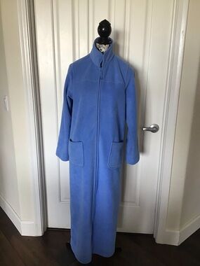 Long Blue Full-Zip Fleece Robe